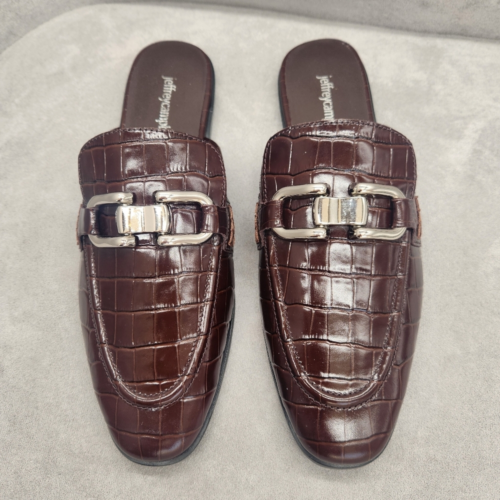 Jeffrey Campbell Mules 9 Chocolate Brown Croc Leather Moment Flats New $134
